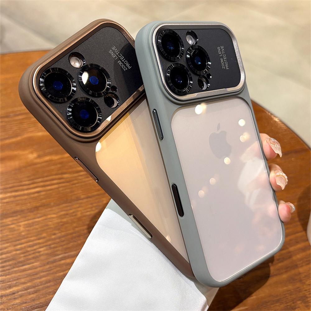 Luxury Frosted Frame Armor Transparent Phone Case For iPhone 17 16 15 14 Pro Max Matte Metal Lens Protection Acrylic Back Cover