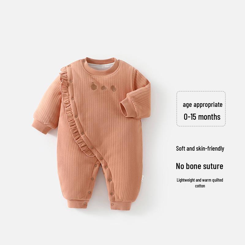 

Newborn Baby Girl Quilted Winter Jumpsuit – Thickened Cotton Solid Color Romper 90CM