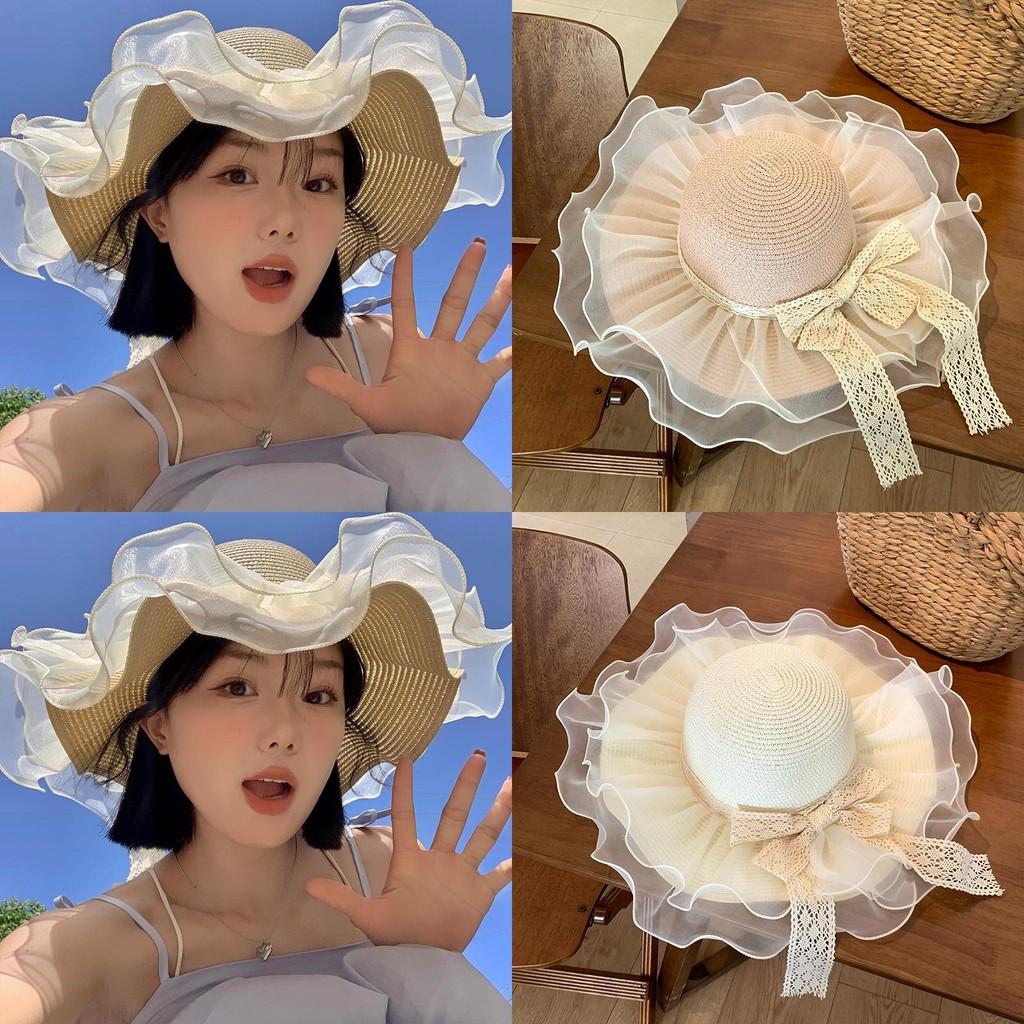 Trendy Women's Summer Straw Hat With Embroidered French Lace And Uv Protection