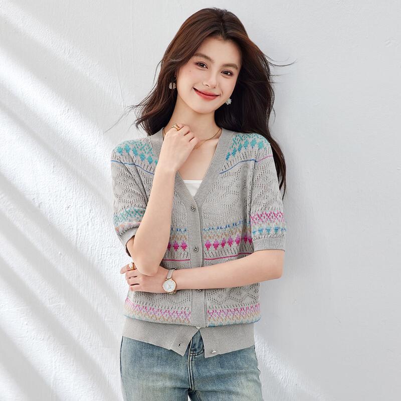 CARBAMMI Women's V-Neck Short Sleeve Knit Cardigan