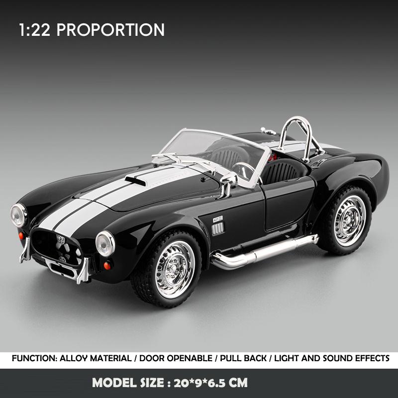 Simulation 1:22 Scale Classical Shelby AC Cobra Alloy Car Model with Sound Light Collection Diecast Metal Miniature Voiture