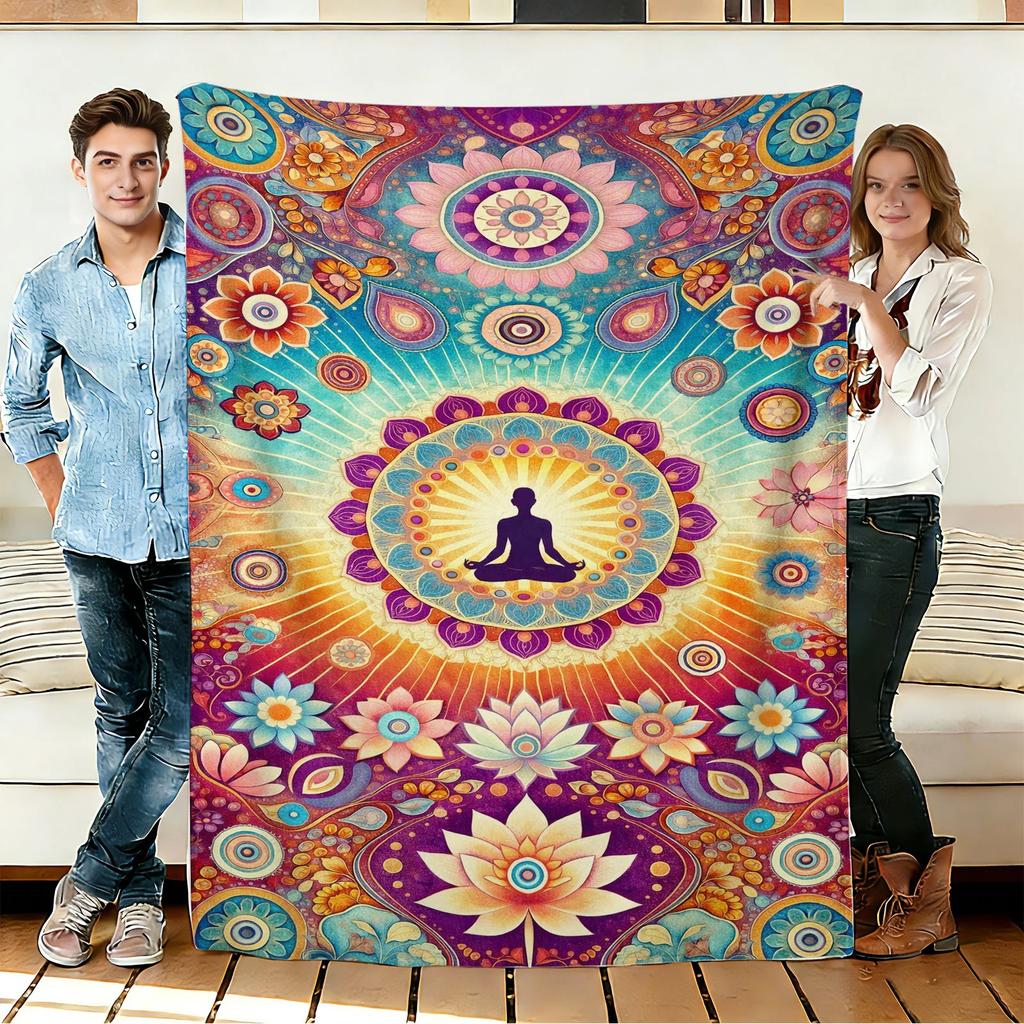 Rainbow Mandala Meditation Lotus Flower Spiritual Flannel Blanket Soft Cozy Throw for Sofa Bed Yoga Space