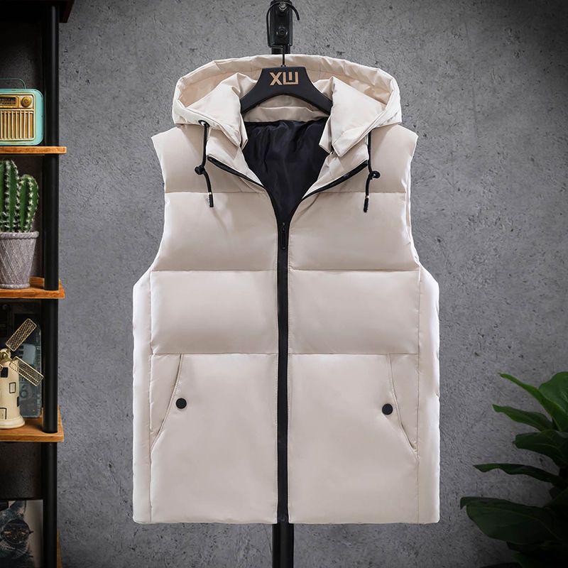 

Мужской теплый хлопковый жилет без рукавов в корейском стиле со съемным капюшоном для осени и зимы XL 120-130 jin