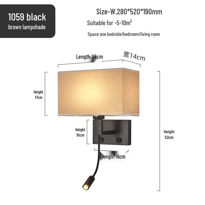 American Style LED Wall-Mounted Bedroom Lamp with Fabric Shade for Reading and Mobile Use