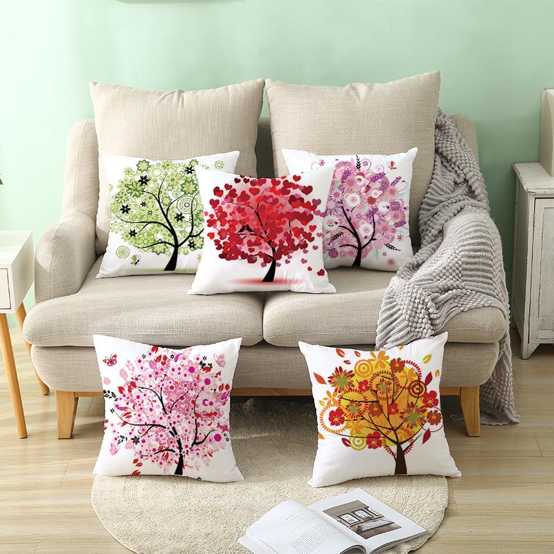 Painted Tree Digital Printed Peach Skin Square Pillow Cushion Cover Home Furnishings