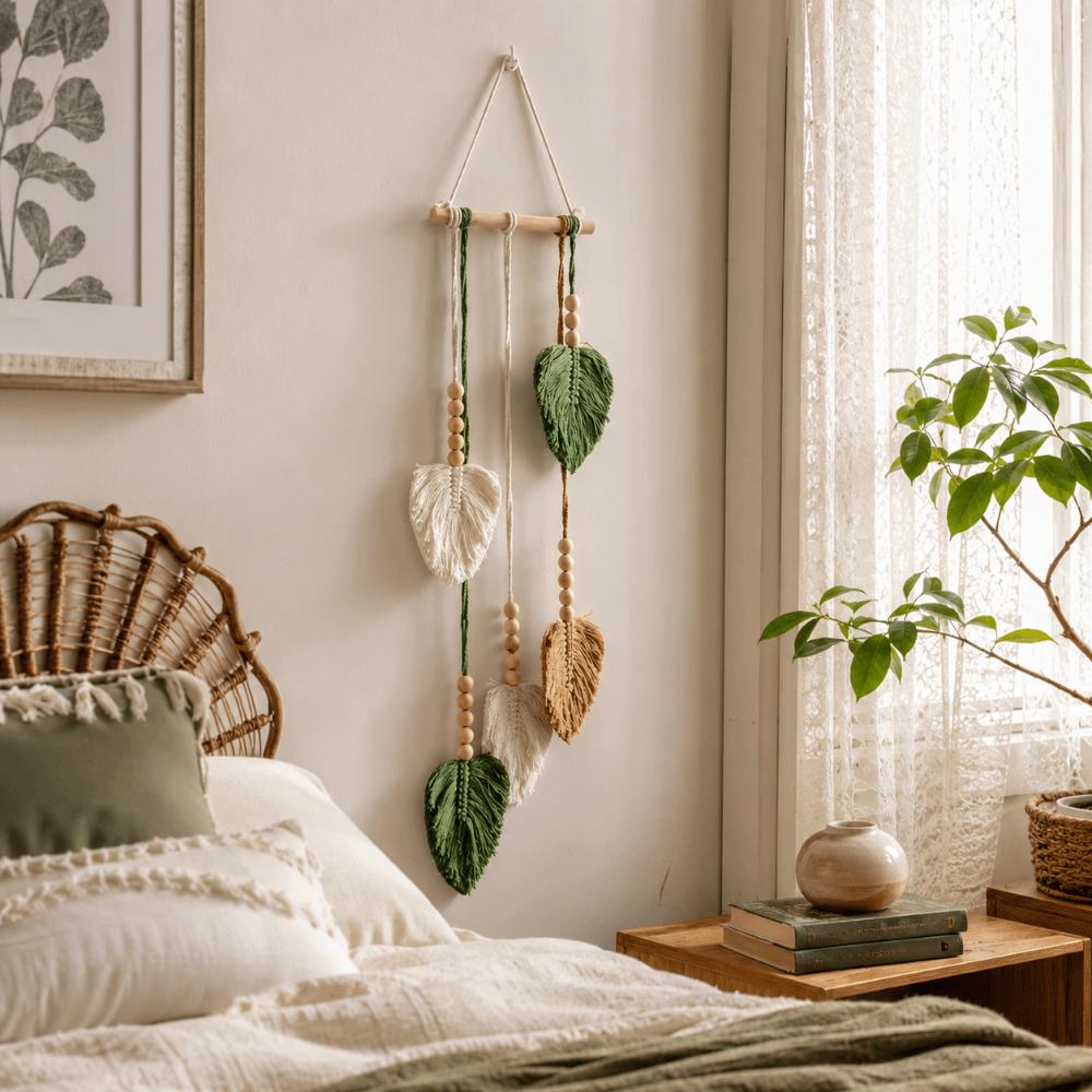 Yarn Woven Wall Art Leaf Tapestry Handmade Wall Hanging Pendant Creative Handwoven Tapestry  Gift