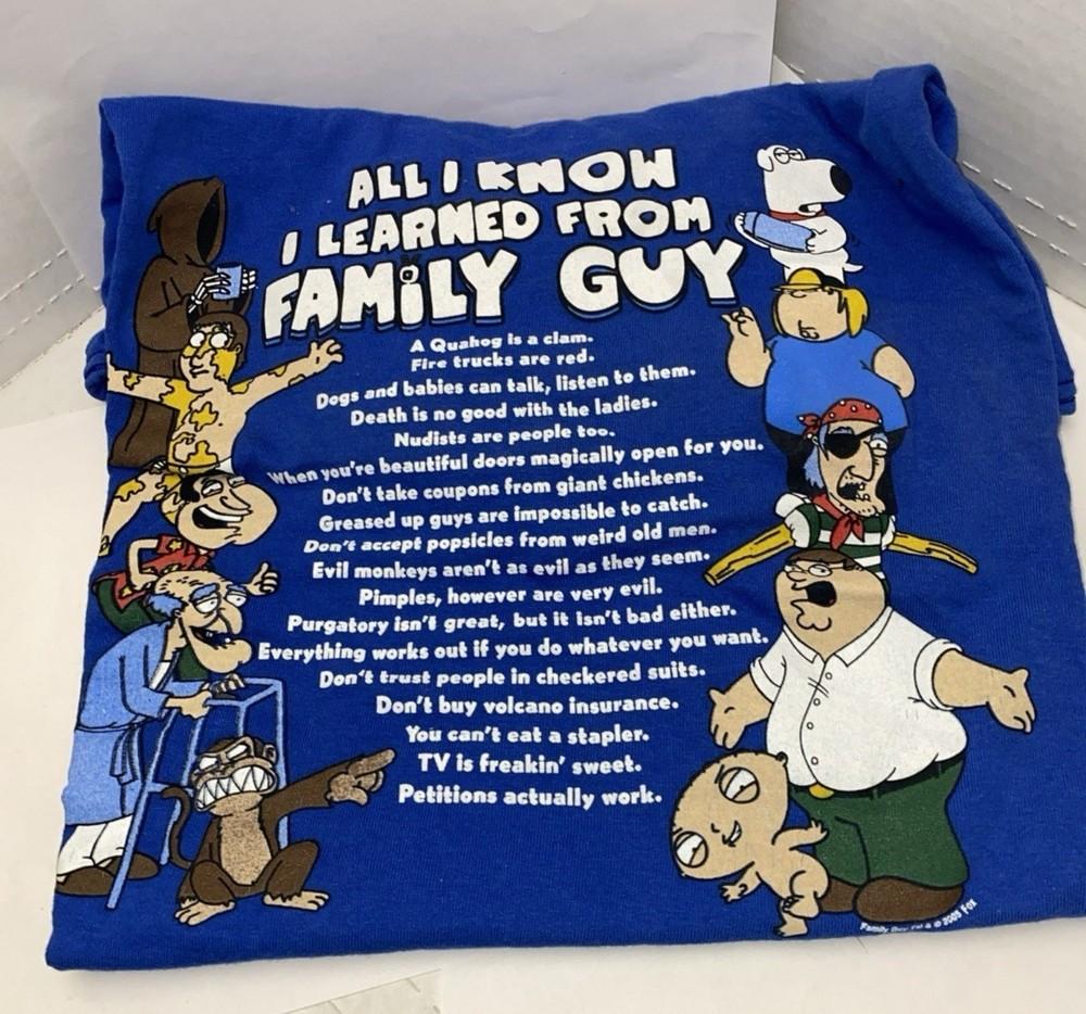 

ALL I KNOW I LEARNED FROM FAMILY GUY T-shirt Size S to 5XL BA576 Unisex T-Shirt L