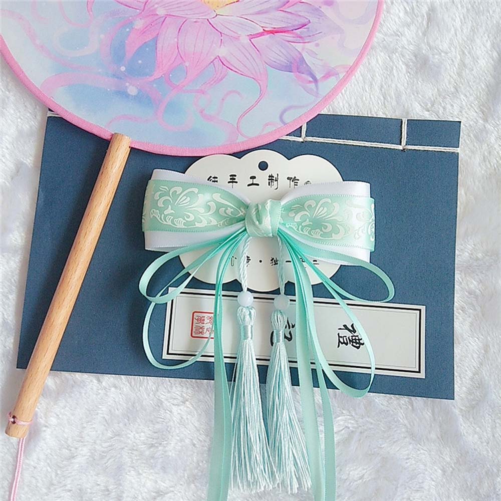 

Cosplay Ancient Style Chinese Girl Bow Hairpin Ribbon Tassel Hair Accessories Hanfu Hair Clip зелёный