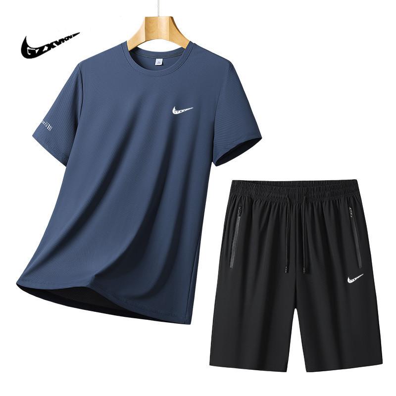 

Men s Ice Silk Sports Suit Loose Versatile Casual Quick Drying Elastic T-shirt Shorts Two-piece Set 2XL