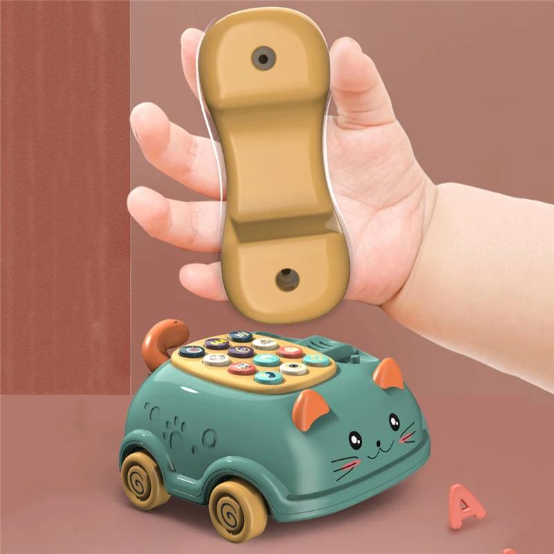 Licht Musik Baby Cartoon Katze Pull Telefon Spielzeug Katze Form Pull Draht Telefon Auto Multifunktions Pädagogisches Spielzeug