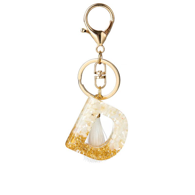 White Tassel Crystal Resin Stone Gold Foil Keychain Classic Retro Fashion Bag Accessory Practical Durable Backpack Hanging Charm