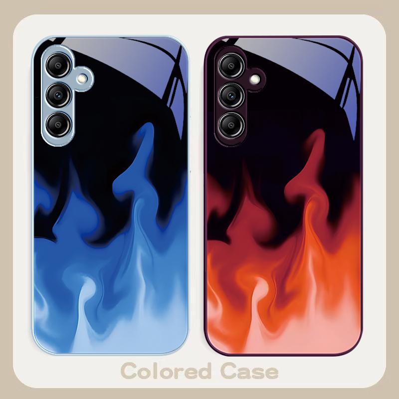 Simple Green Flame For Samsung Galaxy A01 A02 A03 Core A04 A14 4G A13 54 34 31 20 25 23 22 5G S21 Ultra S20 Glass Phone Case