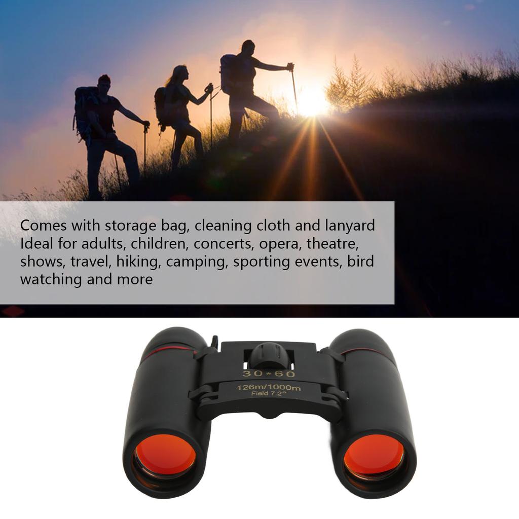 30x60 Compact Binoculars Clear Low Light Vision Easy Focus Portable Foldable HD Binoculars for Kids and Adults