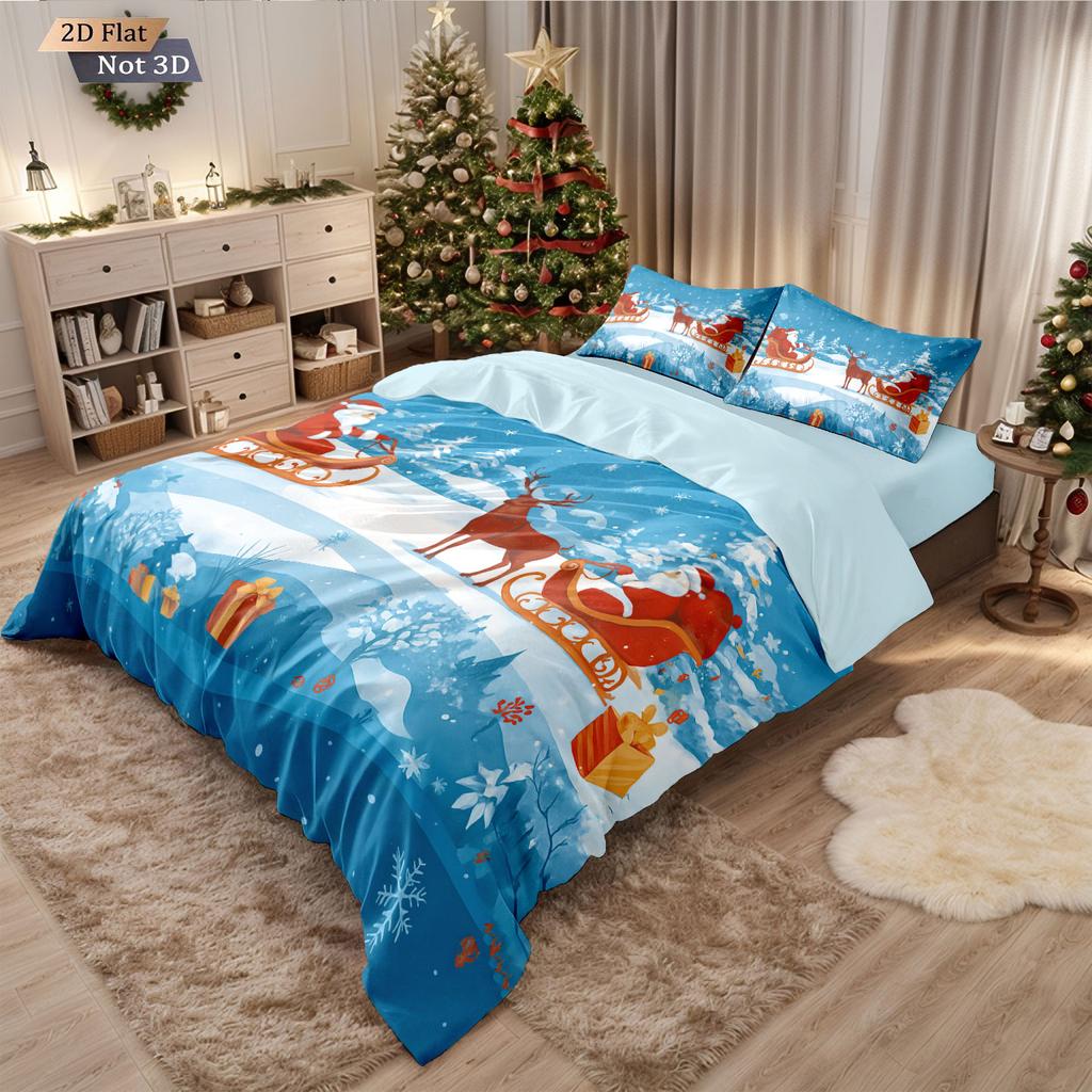 3-teiliges chiploses Bettwäscheset mit Weihnachtsmann-Aufdruck, bequem, mehrere Größen, für Schlafzimmer und Wohnheim, maschinenwaschbar