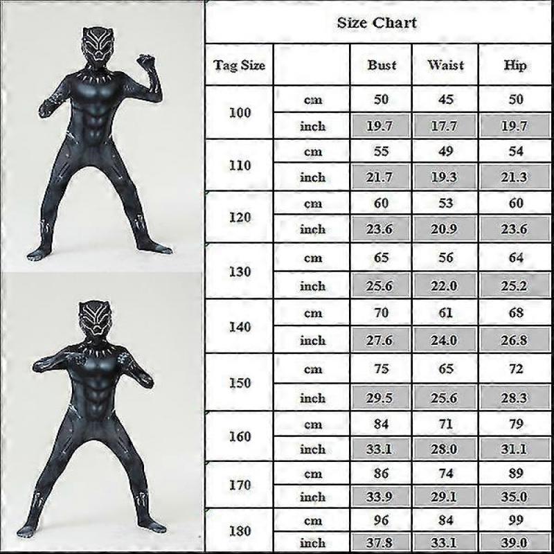 Black Panther Cosplay Performance Jumpsuit Halloween Fancy Dress Superhero Costume For Kids Boys Men E