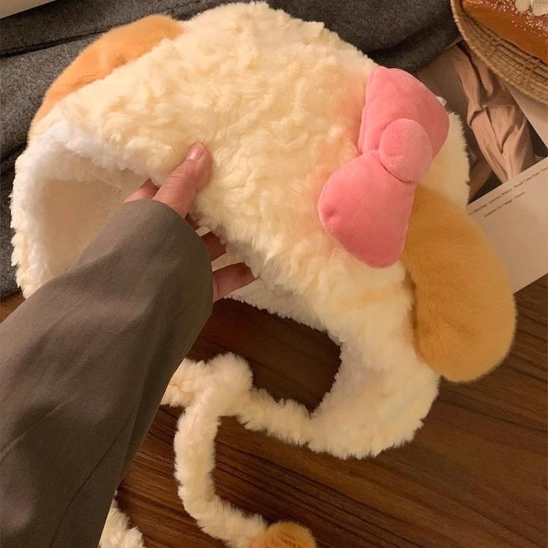 Plush Hat Kawaii Cartoon Anime Embroidery Accessories Ear Protection Hat Autumn Winter Thick Warm Hat