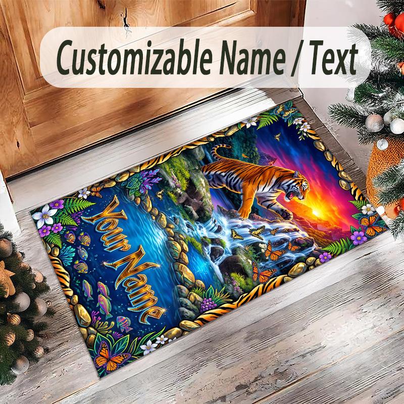 Leopard Theme Crystal Velvet Floor Rug Personalized Custom Name Text Warm Carpet Home Decoration