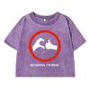 Uważaj Jestem Złośliwa Nadruk Kobiety Krótki T-shirt do Prania Odsłaniający Brzuch Retro Topy Modny T-shirt Postarzany O-Neck Ubrania