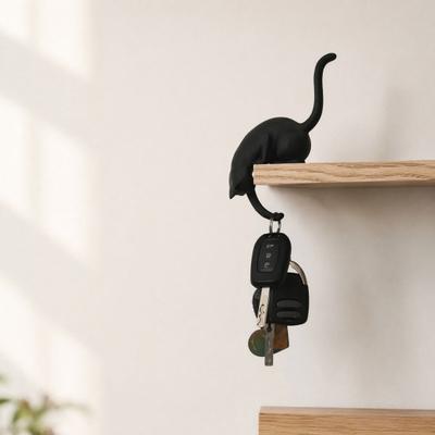 2Pcs 3D Printed Cat Shaped Hook, Black And White Cute Cat Key Hanger, Decorative Ornaments for Cat Lovers, Creative Home Decor