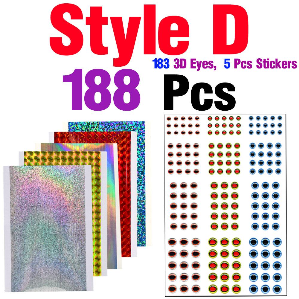 5Pcs/6Pcs Holographic Adhesive Film Sticker Flash Tape with 183Pcs 3D Fishing Lure Eyes Repair Kit DIY Making Fly Tying Fishing