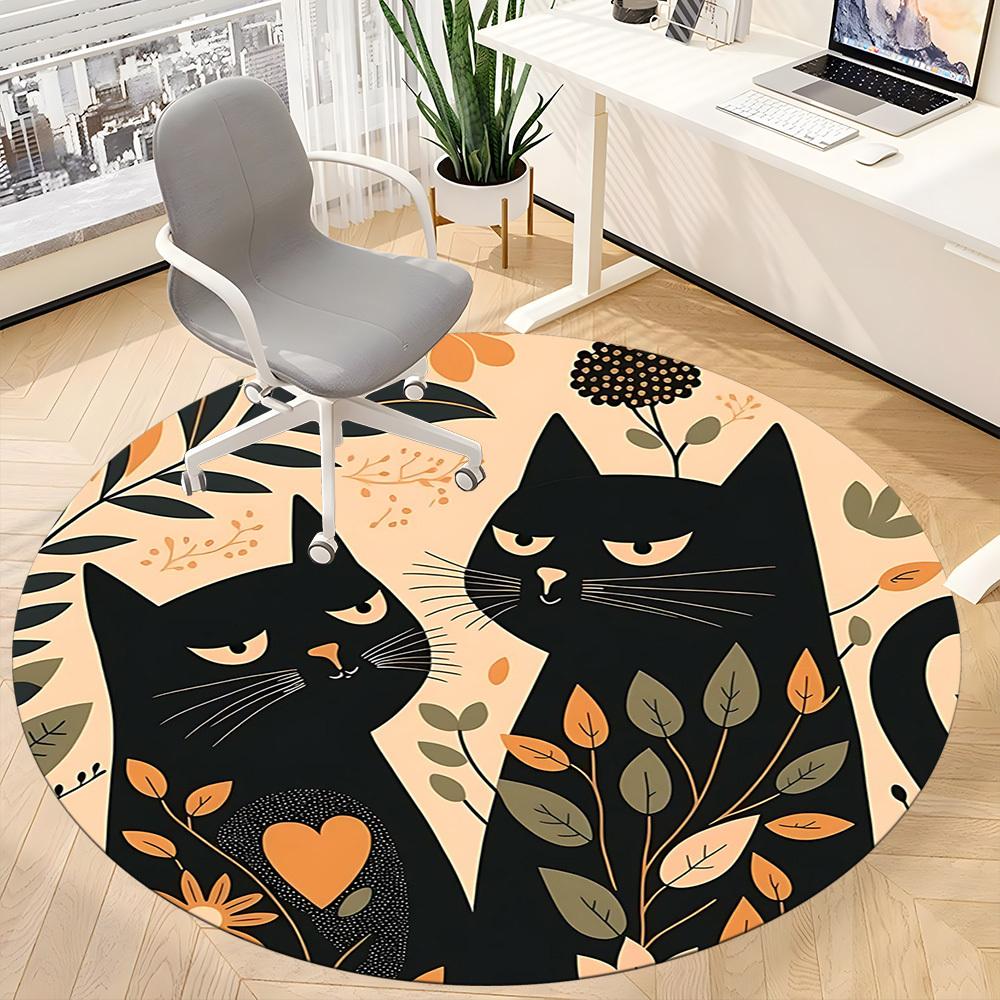 1PC Cats Floral Office Round Area Rug, Indoor Mat Suitable For Office, Under Office Chairs Bedroom Living Room Home Decor, Room DecoT1223050