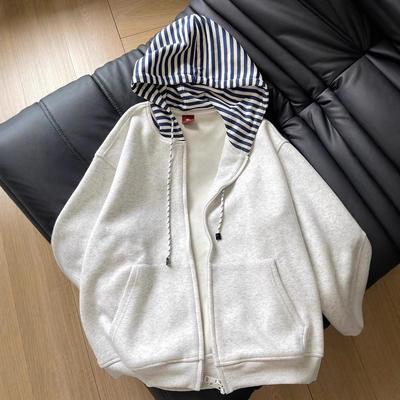 Striped Hooded Sweater Cardigan Jacket Couple Jacket Man