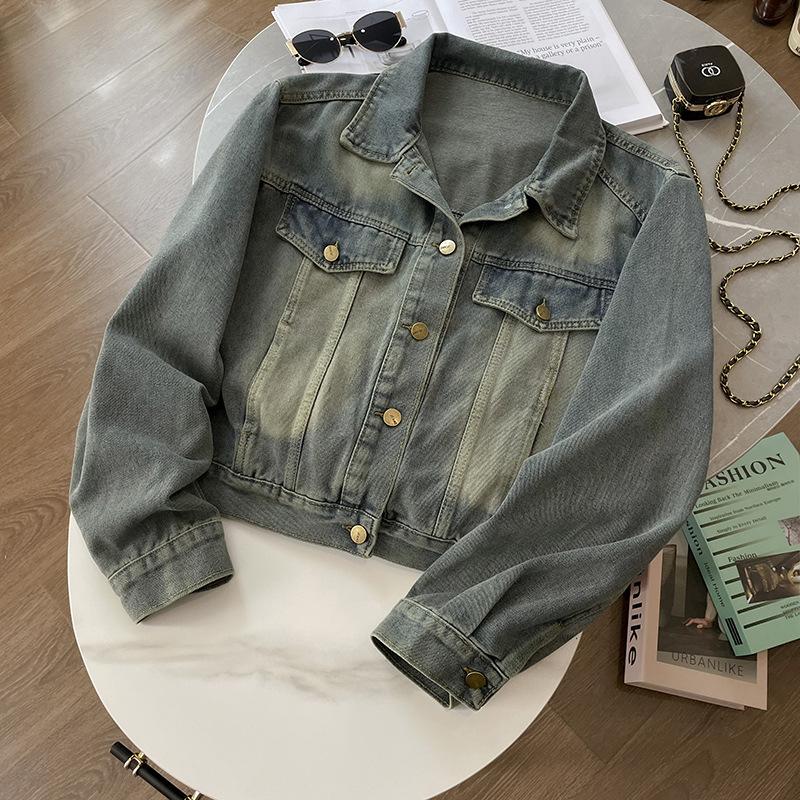 

Женская новая осенняя винтажная свободная укороченная джинсовая куртка All In One One size светло-синий