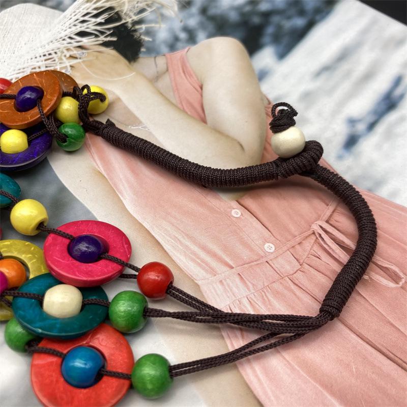 Retro Ethnic Beaded Wood Necklace - In Stock