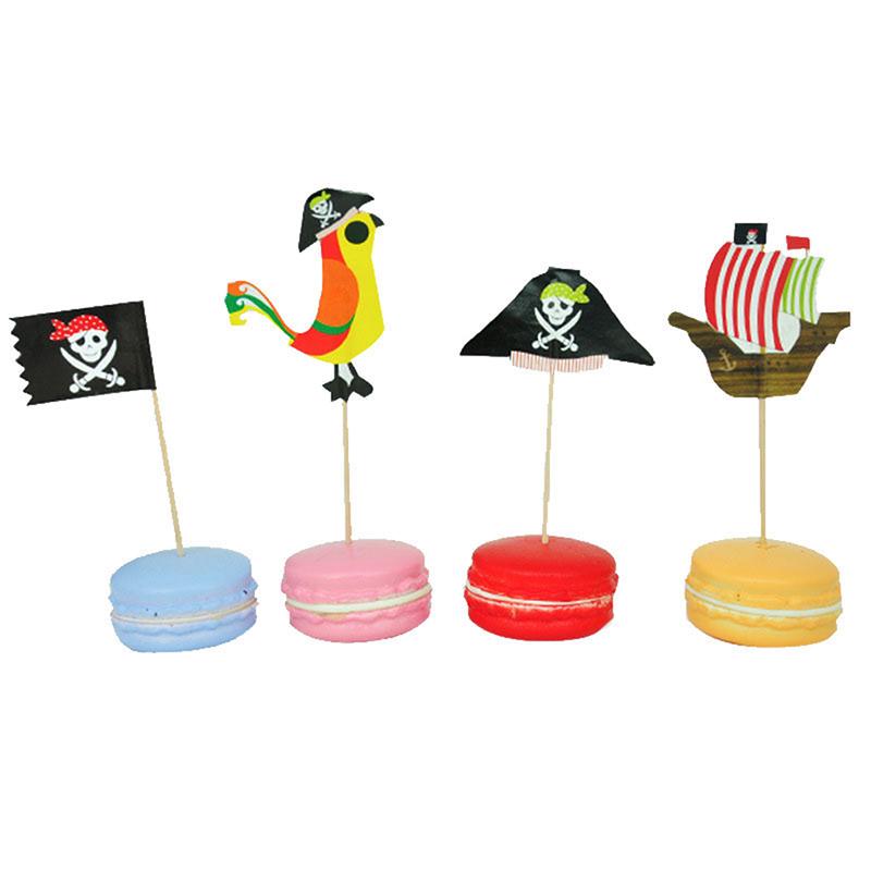 24Pcs Cake Toppers Pirate Theme Fruit Picks Insert Card Halloween Party Decor