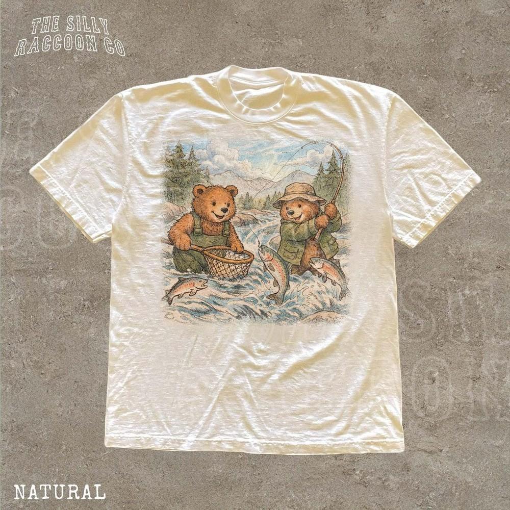 

Bear Fishing Shirt Vintage Outdoor Graphic Tee Retro Wildlife Nature Lover S3XL Unisex T-Shirt XL