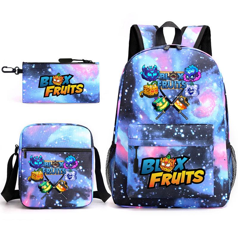 Mochila Escolar para Adolescentes Jogo Blox Fruits Fruta do Demônio Escola Primária Estrela Pintura Térmica Conjunto de 3 peças