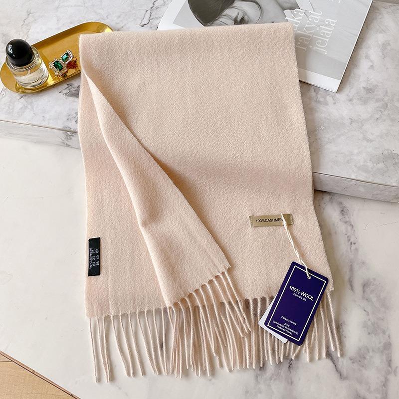 Pure cashmere solid color scarf women's winter beige scarf high-end couple versatile