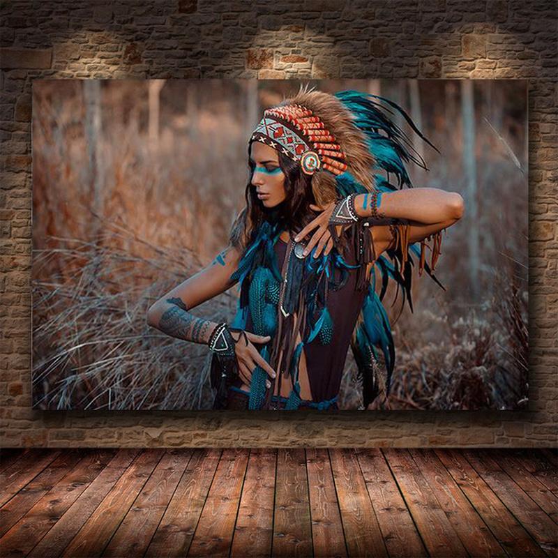 Canvas Painting Indian Aboriginal Woman Wall Art Canvas Posters and Prints Print Pictures for Home Living Room Decoration