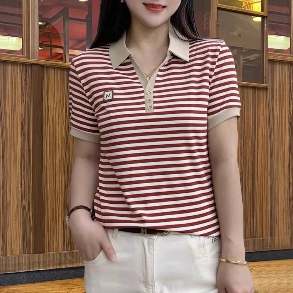 Summer short-sleeved lapel shirt 2025 new women's summer ice silk t-shirt thin top