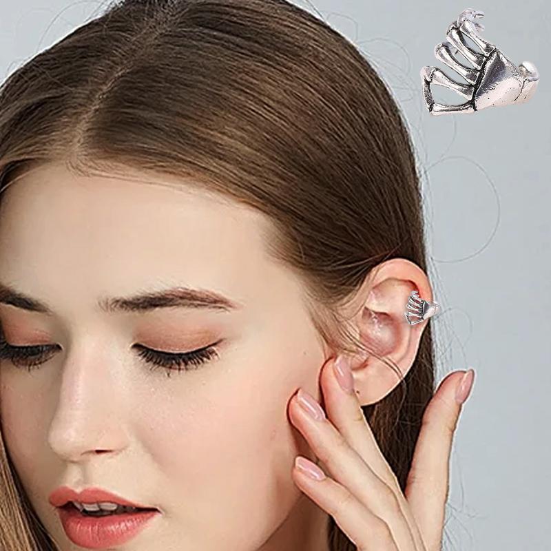 Halloween No Piercing Required Rock Hand Bone Design Jewelry Earrings Halloween Wear Eardrop Party Wear Gold/Silver
