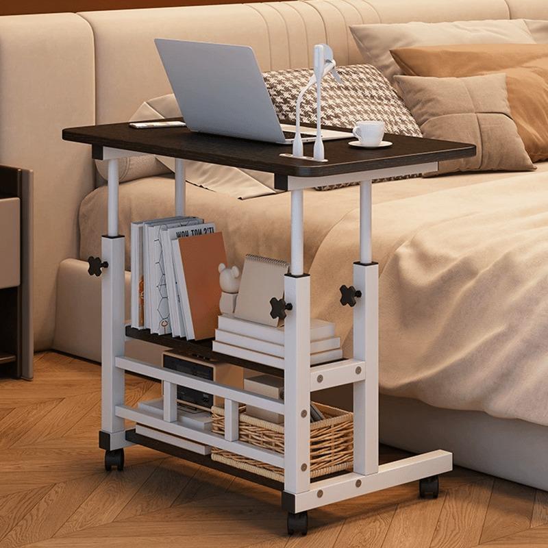 Multi-Purpose Mobile Computer Table with Storage Shelf, Height Adjustable Rolling Desk , Versatile Laptop Desk for Bedroom