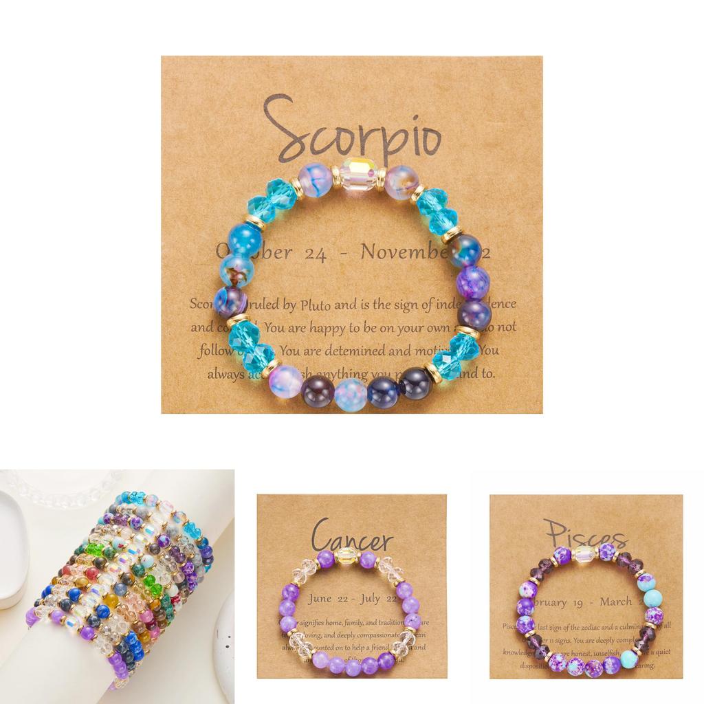 Twelve Constellation Colorful Natural Stone Crystal Beaded Bracelet Gift For Men And Women