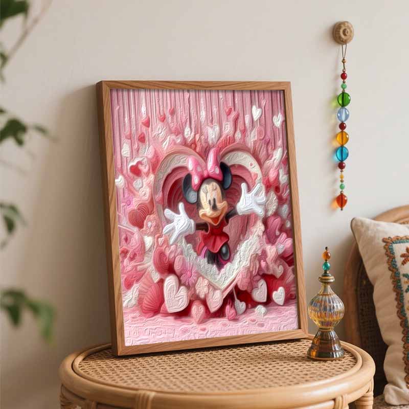 Disney Minnie Mouse Pink Heart Oil Painting Art Painting Kit Handmade Diy Gift Home Decoration Wall Art Craft Valentines Day Decor