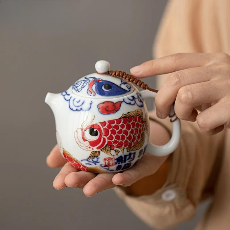 190ml Creative Auspicious Fish Pattern Teapot Small Dragon Egg Pot Tea Set Kit Boutique 1 Pot 2 Cups Tea Maker Organizer Craft