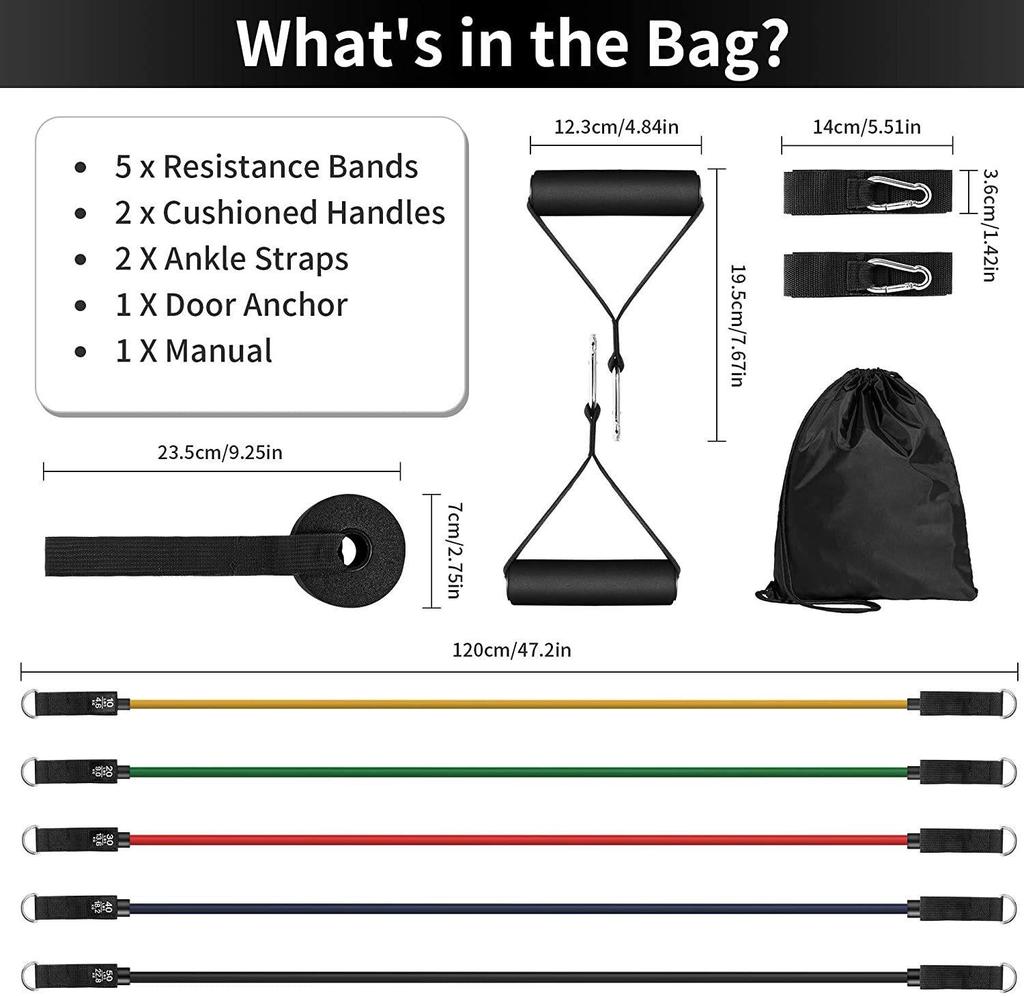 P90X 11-Piece Latex Resistance Bands Set for Fitness Training