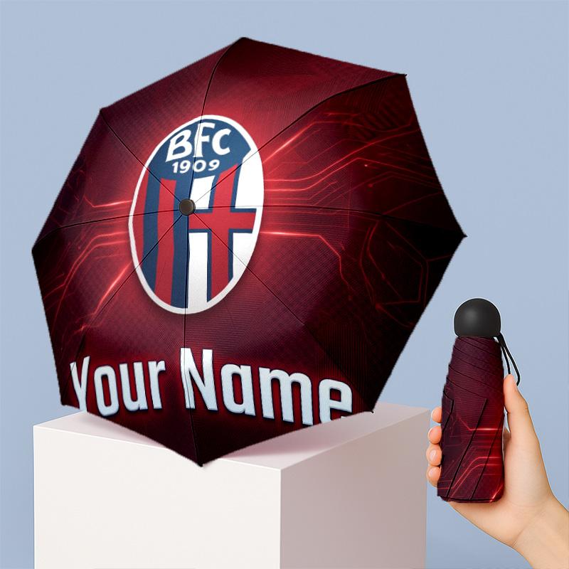 Bologna FC Manual Five Fold 8 Rib Umbrella Support Custom Text, Lightweight Travel Umbrella