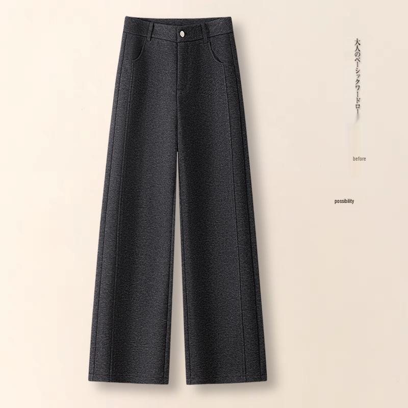 

2025 New Coffee Color Women s Plus Velvet Thick Wool Suit Pants - High Waist, Wide Leg, Loose Fit for Autumn/Winter 28