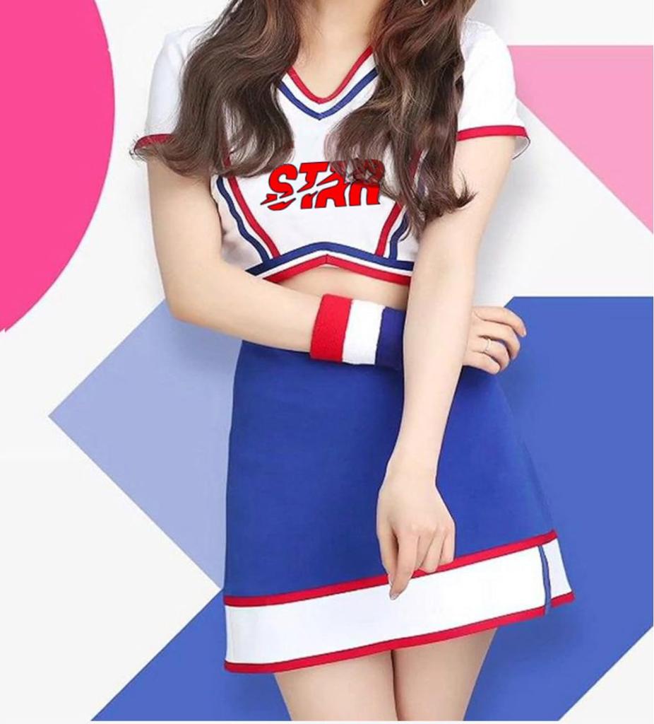 Lady Lazy Cheerleader Short Cute Uniform, Midriff-Baring, Sleeves, Miniskirt, (Small)