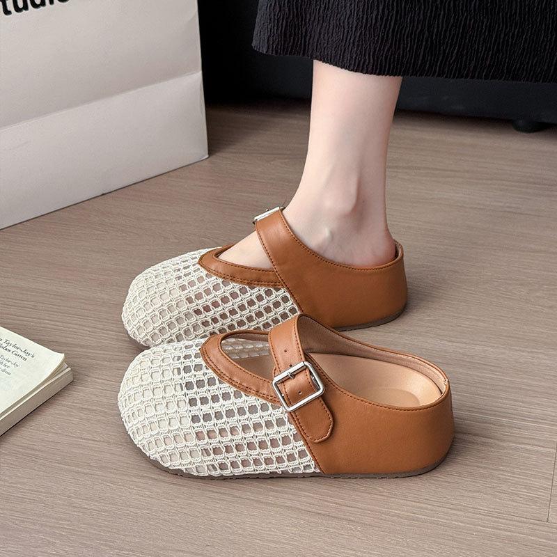 Baotou half slippers women's summer outer wear 2025 new mesh breathable slippers thick-soled Boken shoes one foot cool slippers