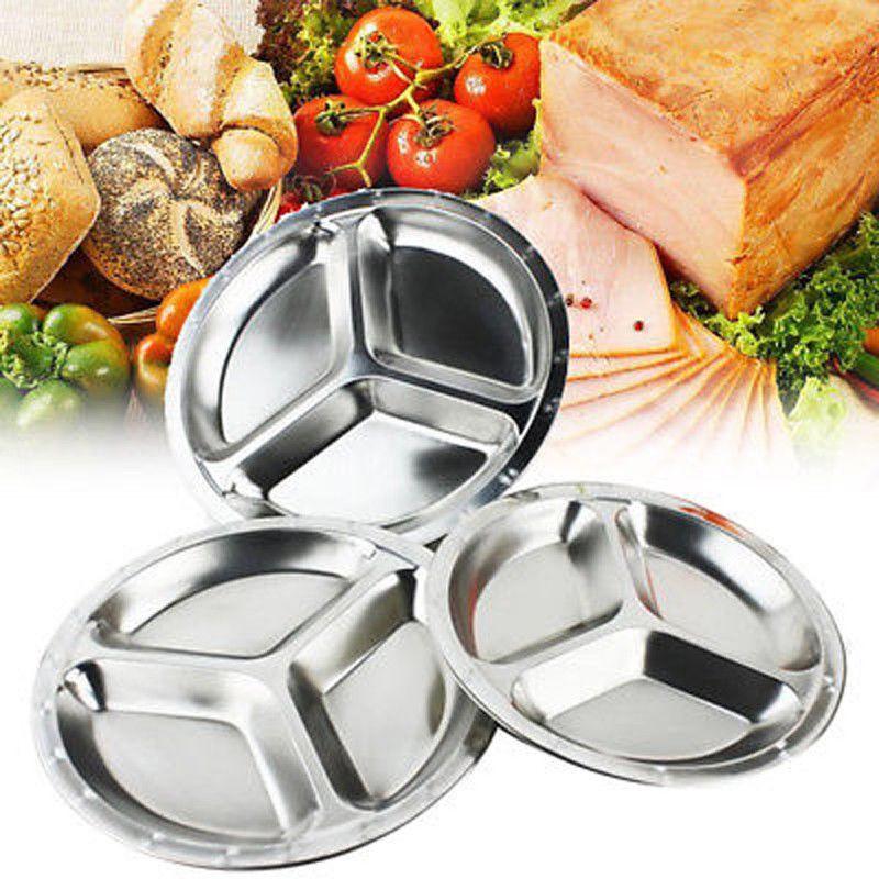 Stainless Steel Plate Dish Round Divided Food Dinner Camping Picnic Tableware