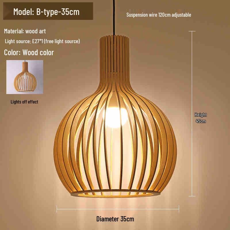 Zen Japanese Wood Pendant Light for Tea Rooms, Restaurants, Bedrooms, and Living Rooms