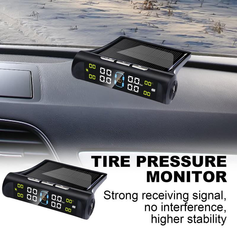 TPMS Automatic Brightness Control USB&Solar Charging Car Tire Wireless Pressure Monitor System Adjustable LCD 4 Tire Sensor