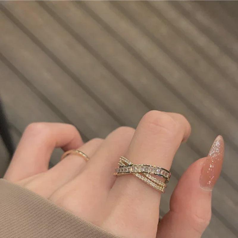 High-Quality Zircon Flash Open Ring: Minimalist, Fashionable Design with a Trendy Edge for Women