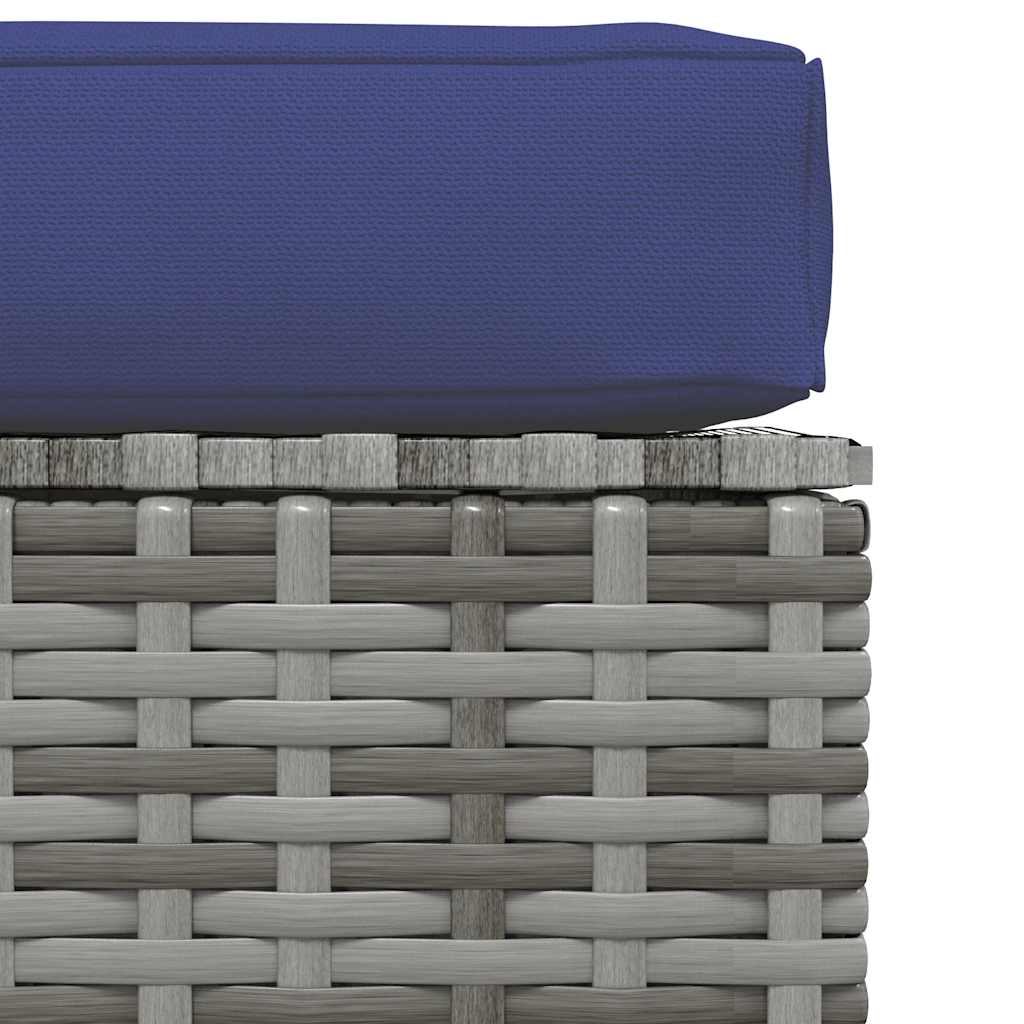 Garden Footstool with Cushion Gray 70x70x30 cm Poly Rattan