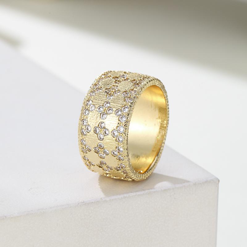 Modischer Klassischer Eingelegter Zirkon Breites Geometrisches Ringgesicht, Trendiger Urlaubs-Accessoire Schmuck für Damen